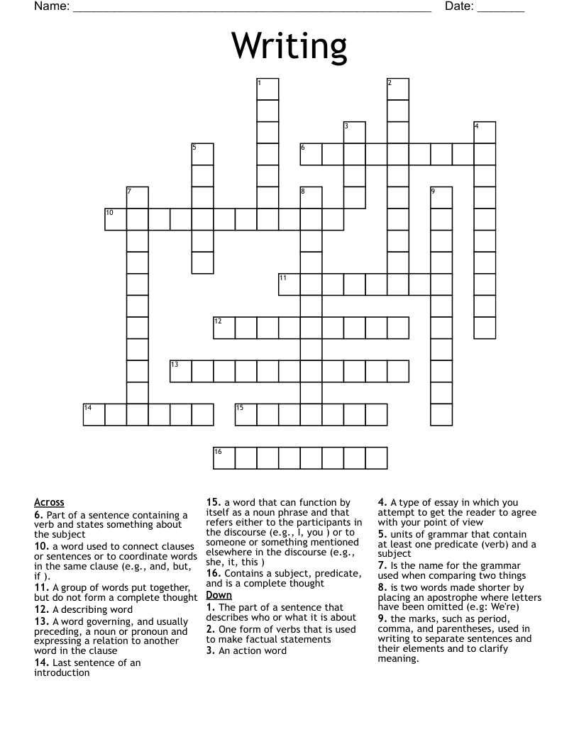 Writing Crossword