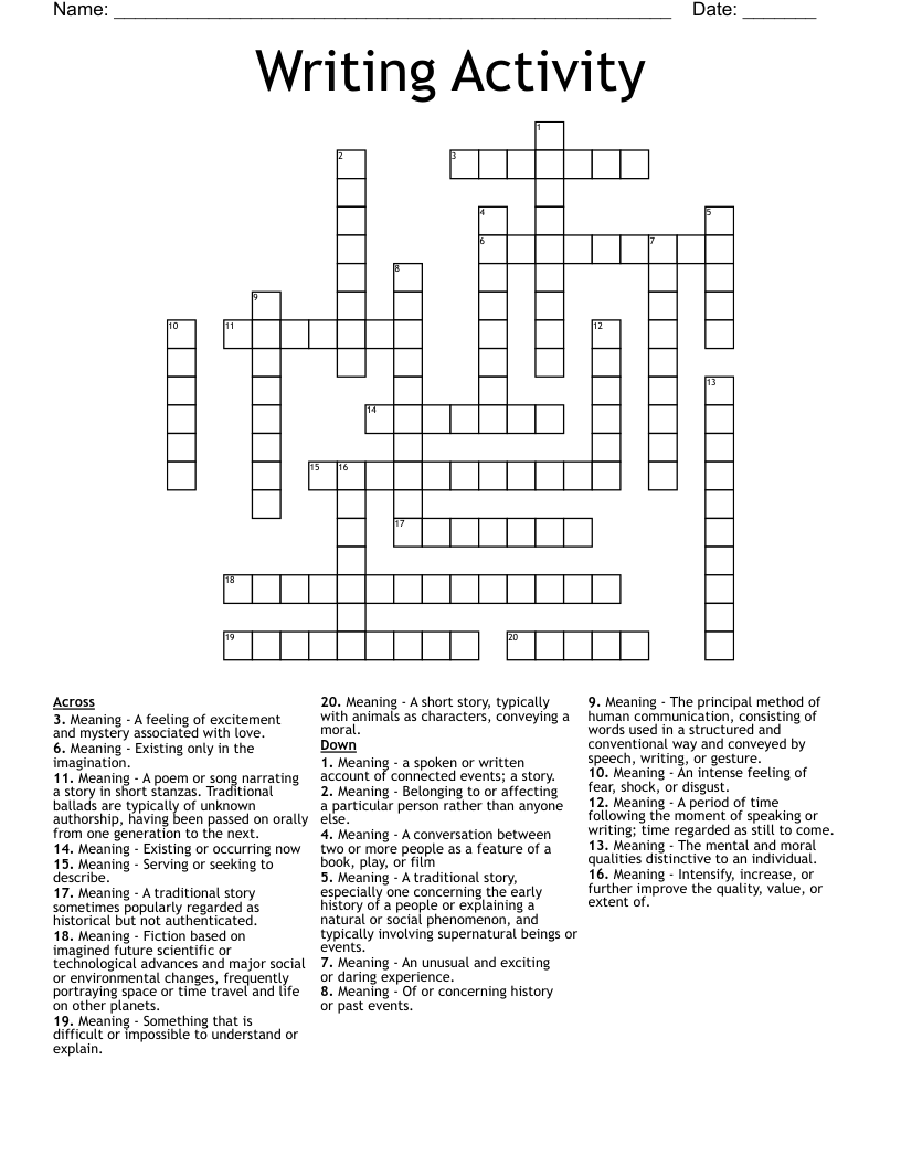 Writing Activity Crossword