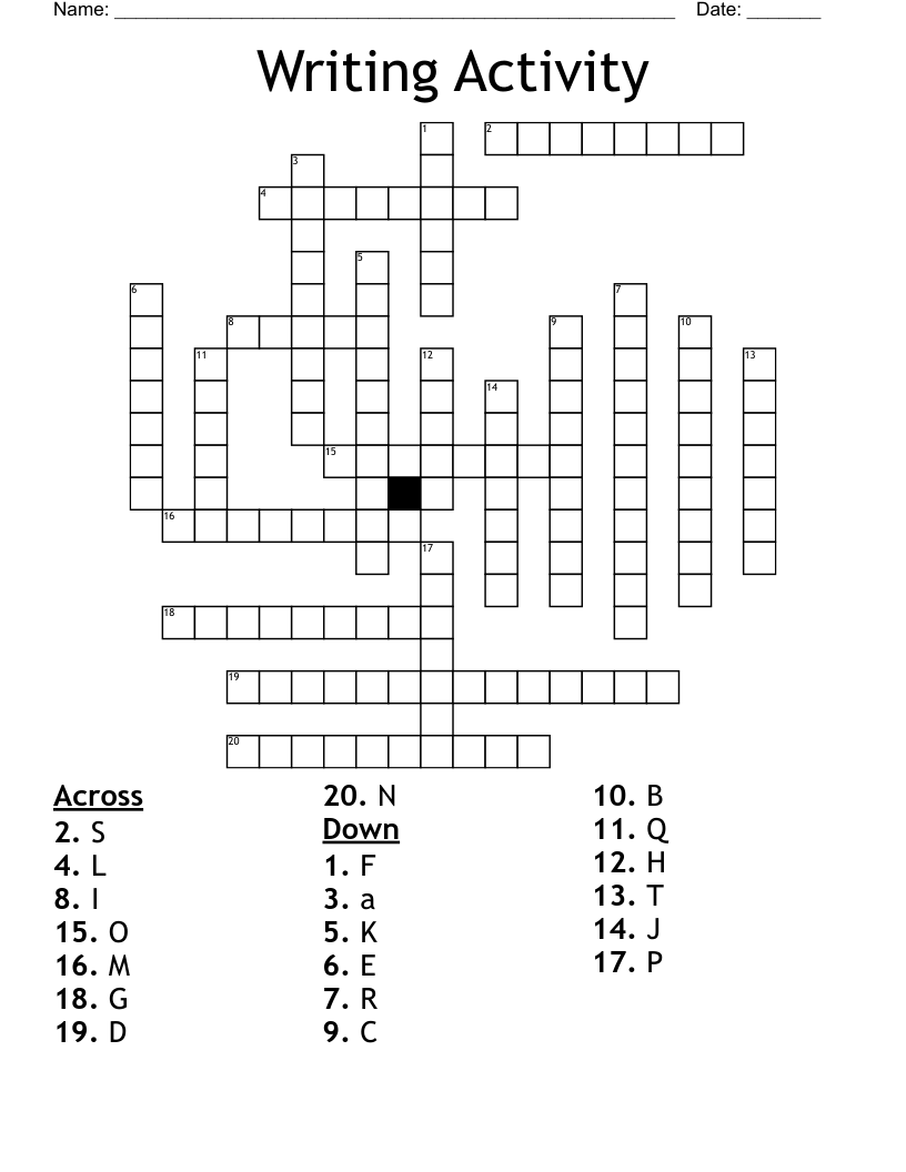 Writing Activity Crossword