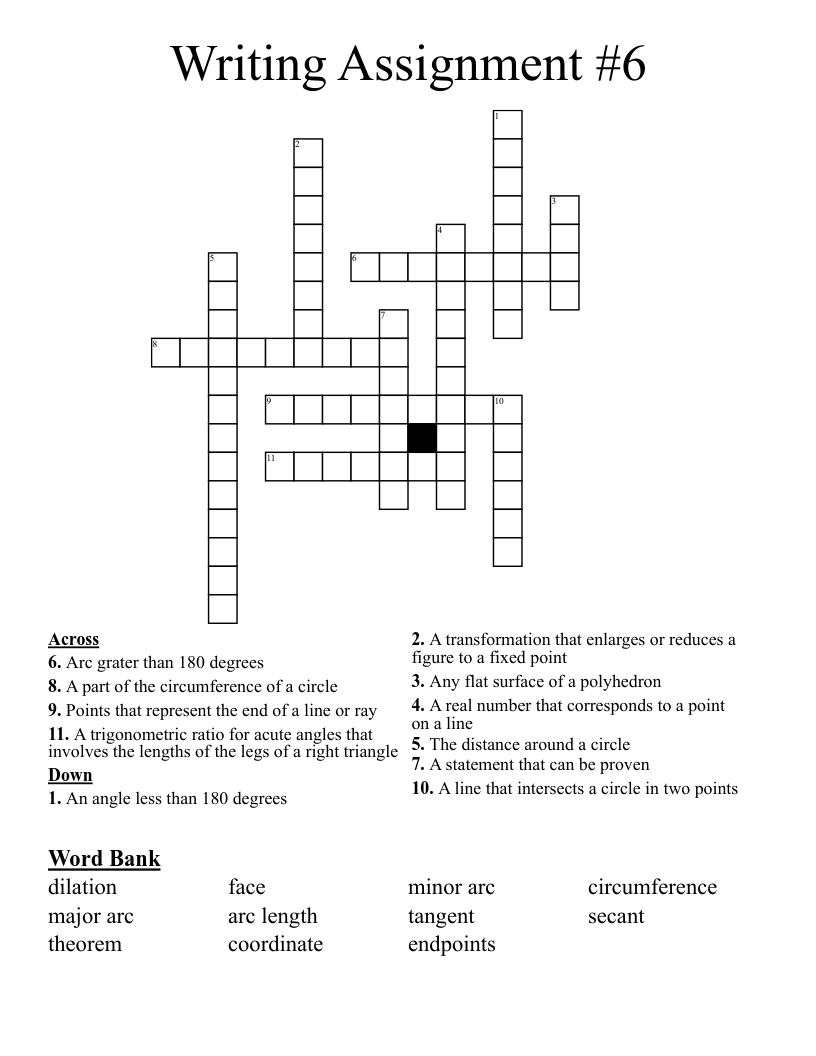 Writing Assignment #6 Crossword