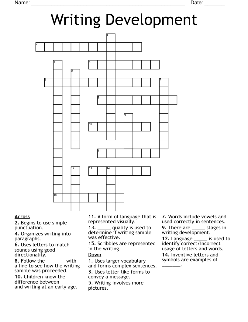 Writing Development Crossword