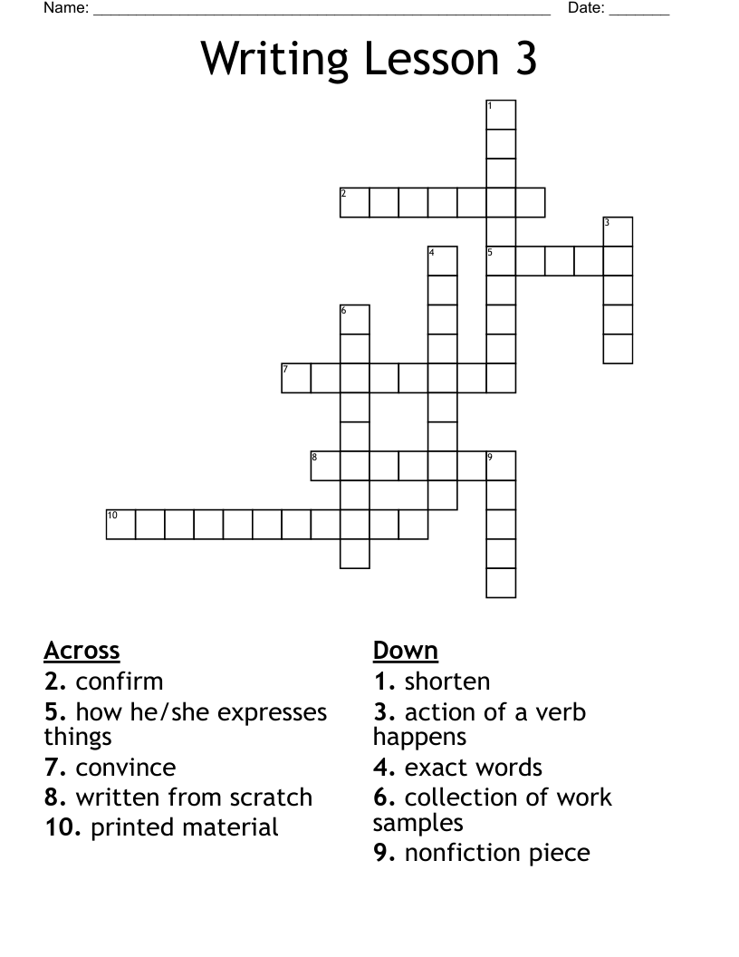 Writing Lesson 3 Crossword