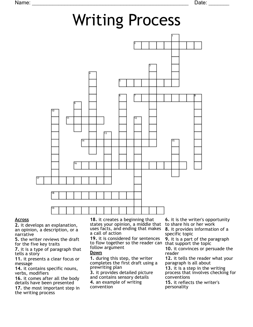 Writing Process  Crossword