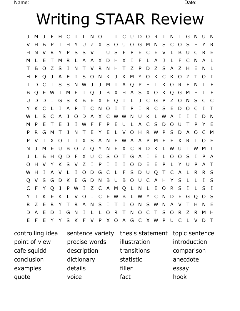 Writing STAAR Review Word Search