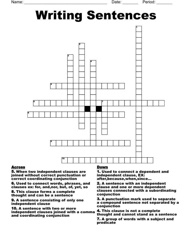 Writing Sentences Crossword