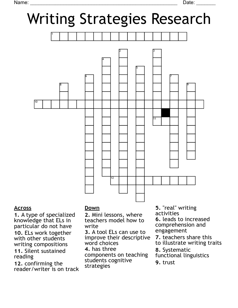 Writing Strategies Research Crossword