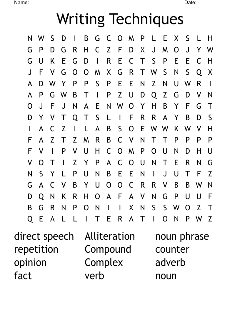 Writing Techniques  Word Search