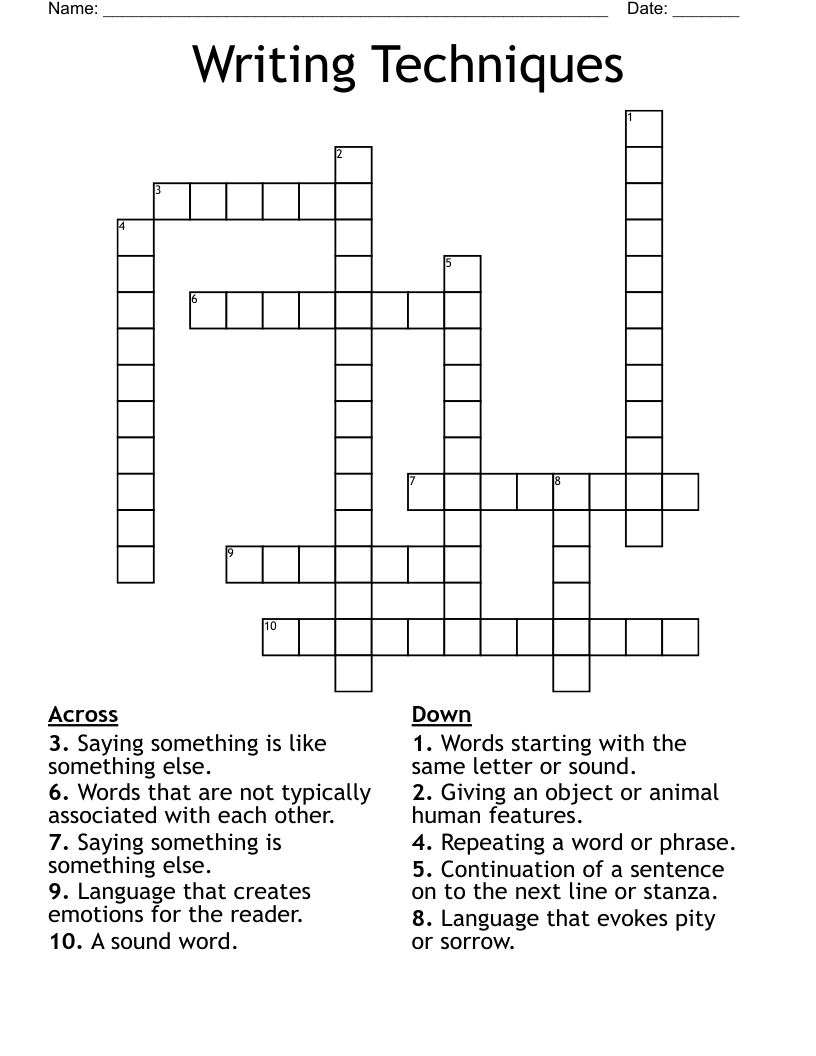 Writing Techniques  Crossword