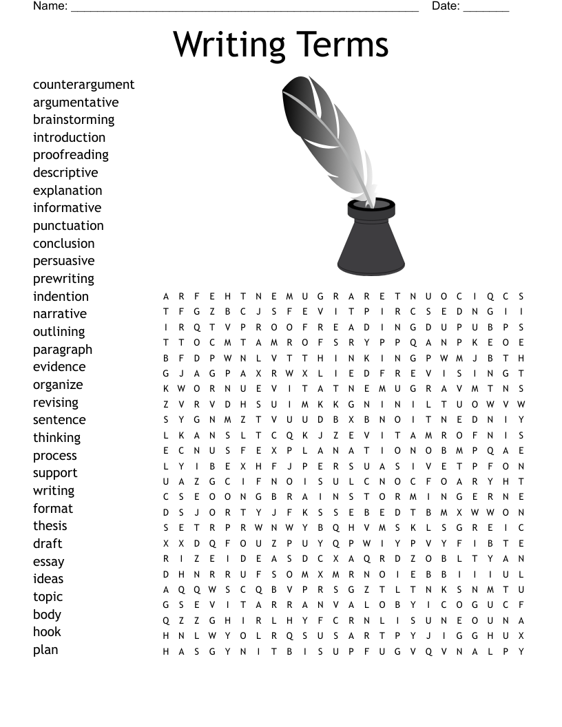 Writing Terms Word Search