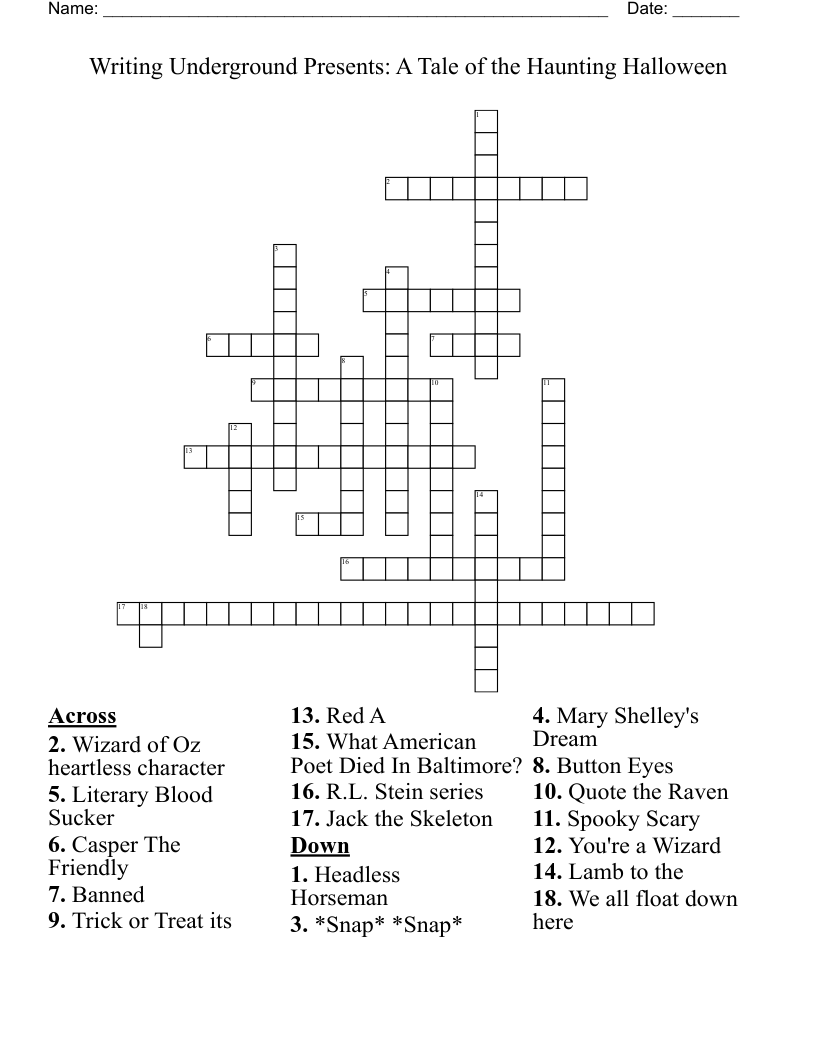 Writing Underground Presents: A Tale of the Haunting Halloween  Crossword