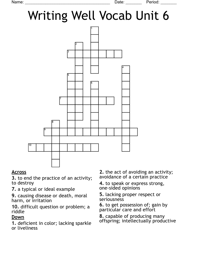 Writing Well Vocab Unit 6 Crossword