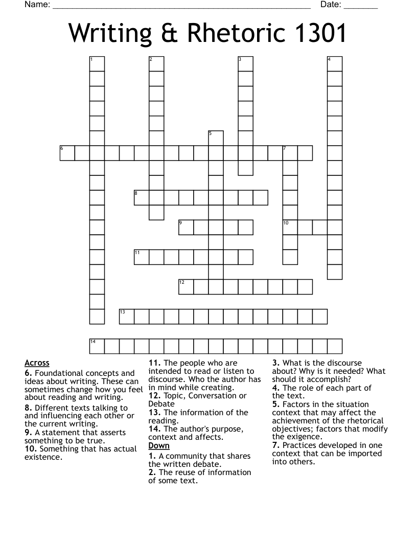 Writing & Rhetoric 1301 Crossword