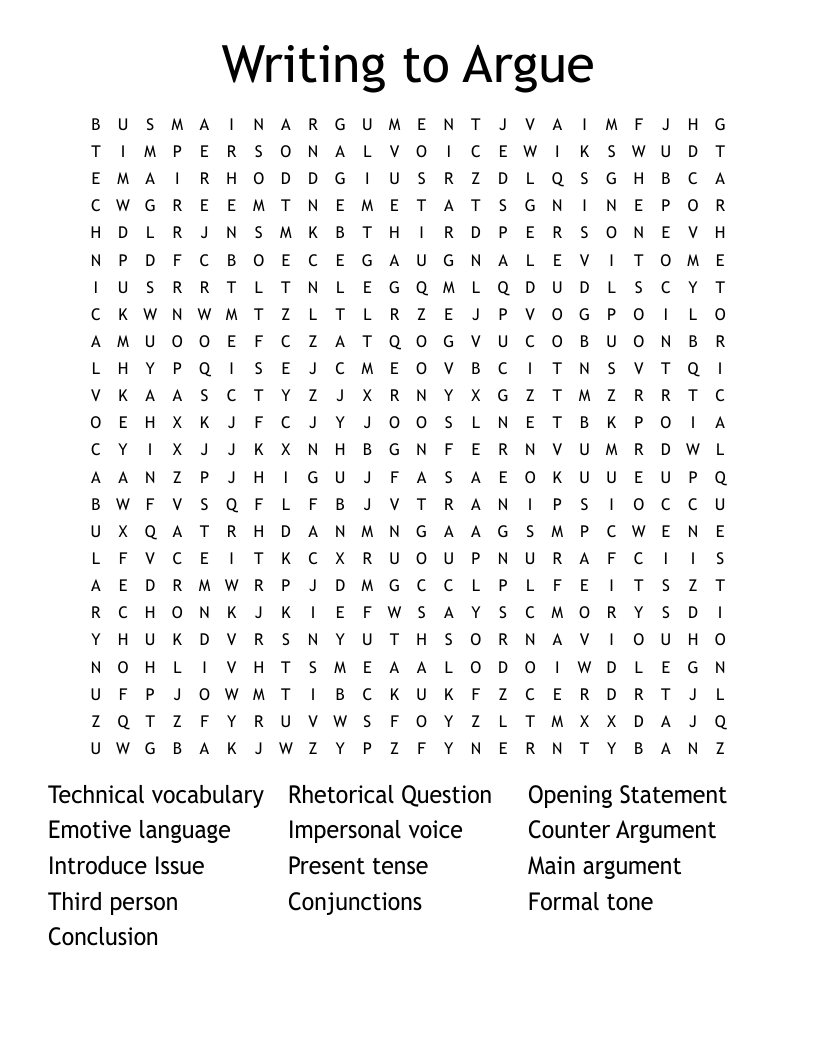 Writing to Argue Word Search