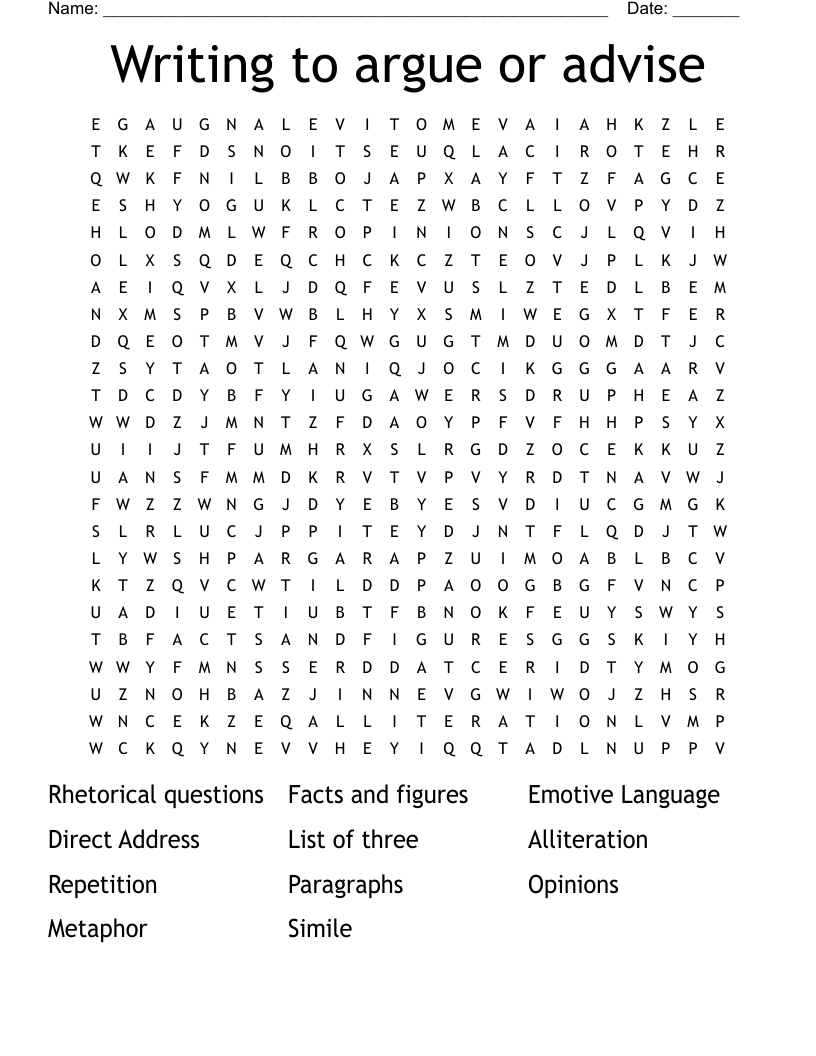 Writing to argue or advise Word Search