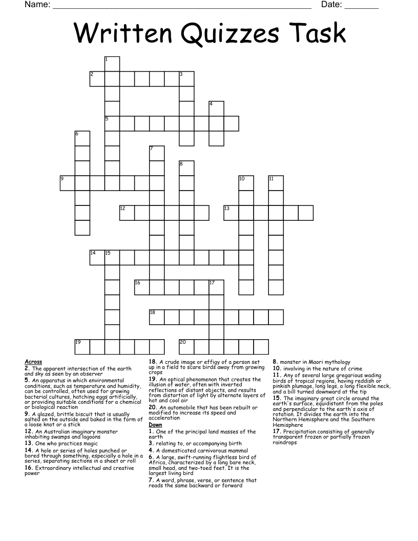 Written Quizzes Task Crossword