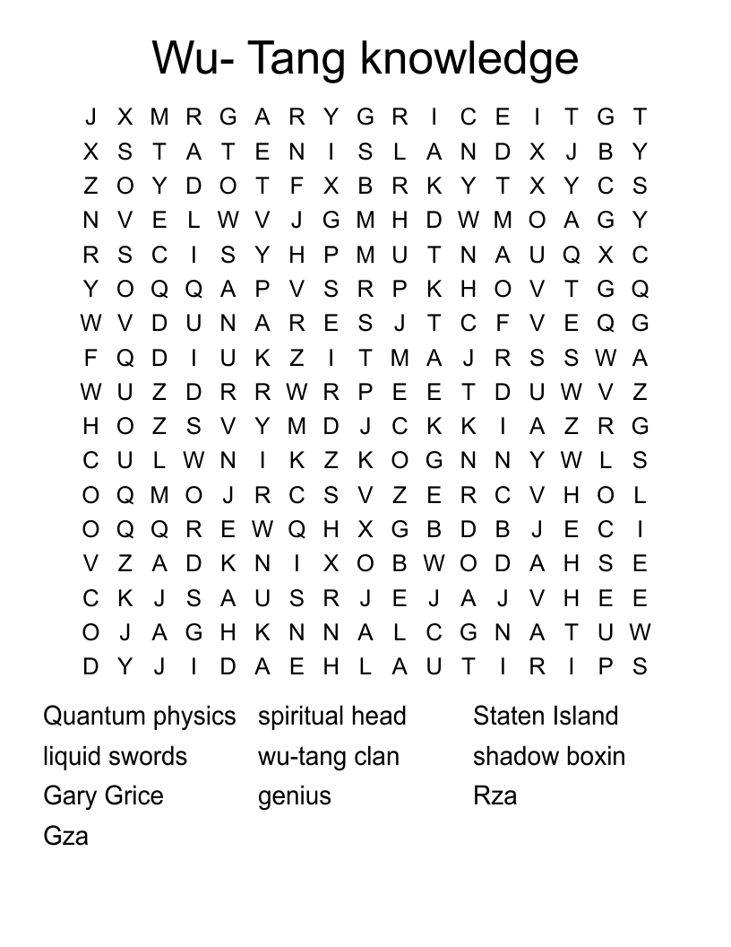 Wu- Tang knowledge  Word Search