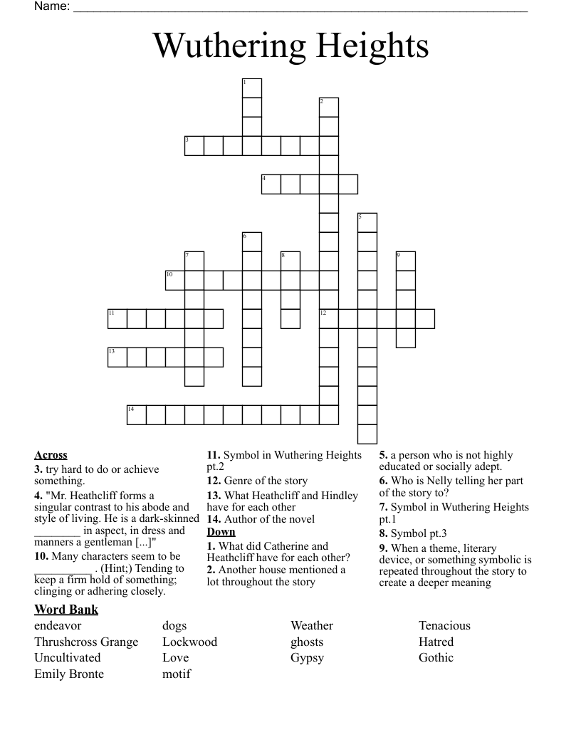 Wuthering Heights Crossword