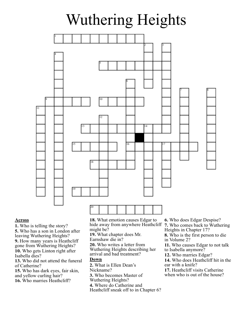 Wuthering Heights Crossword