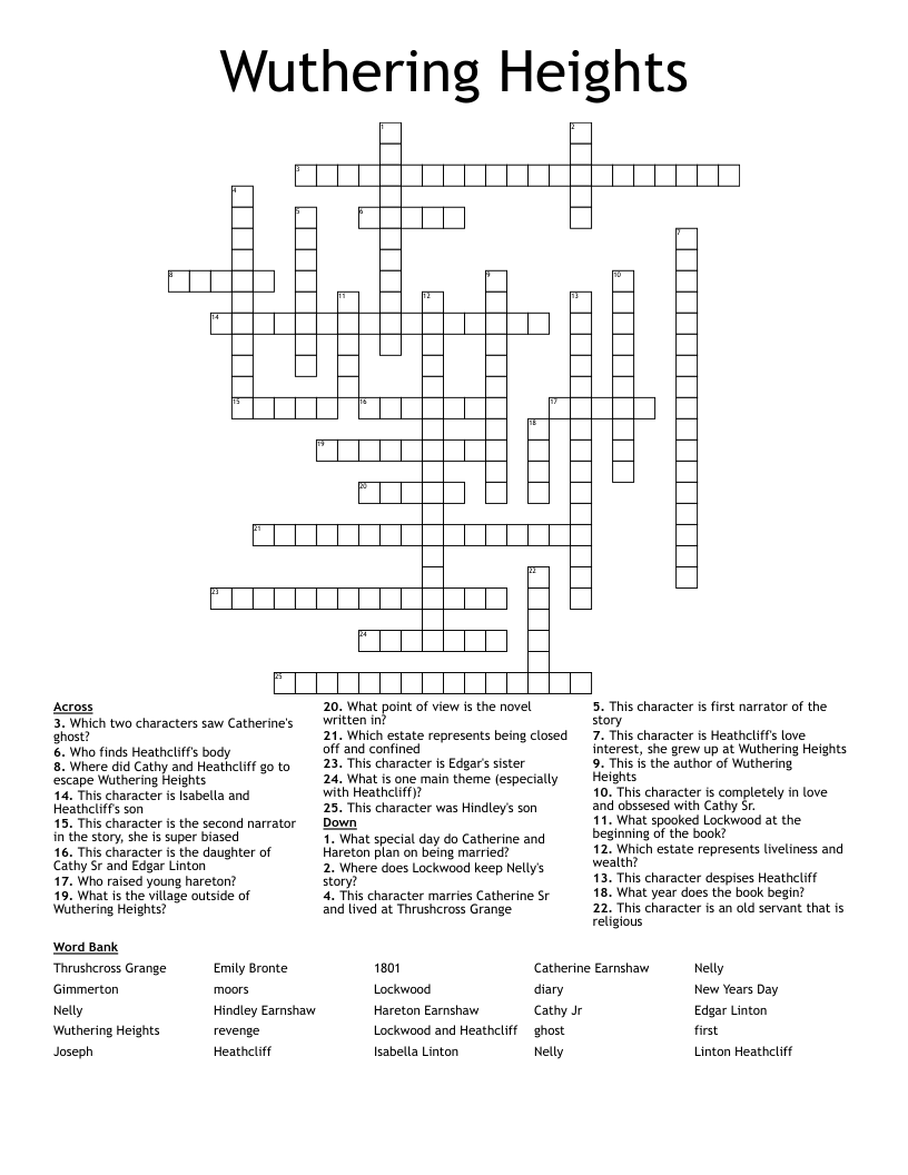 Wuthering Heights Crossword