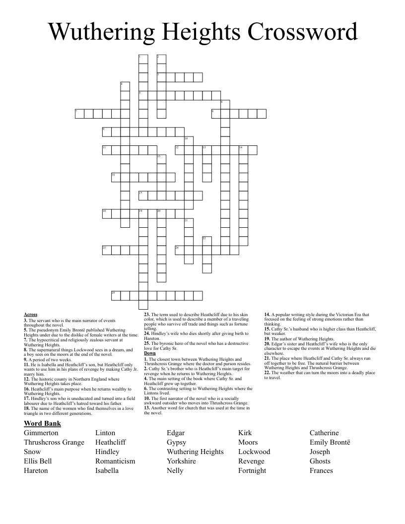 Wuthering Heights Crossword