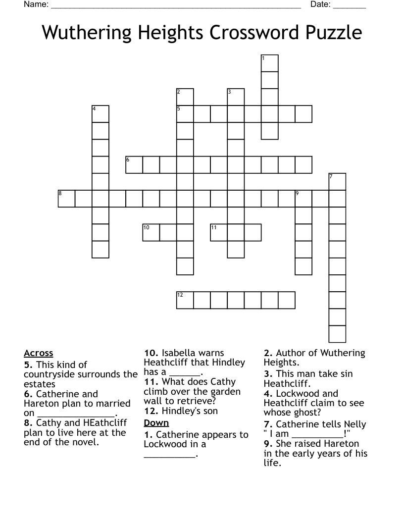 Wuthering Heights Crossword Puzzle