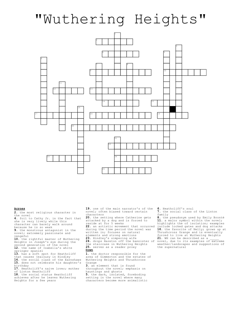 "Wuthering Heights"  Crossword