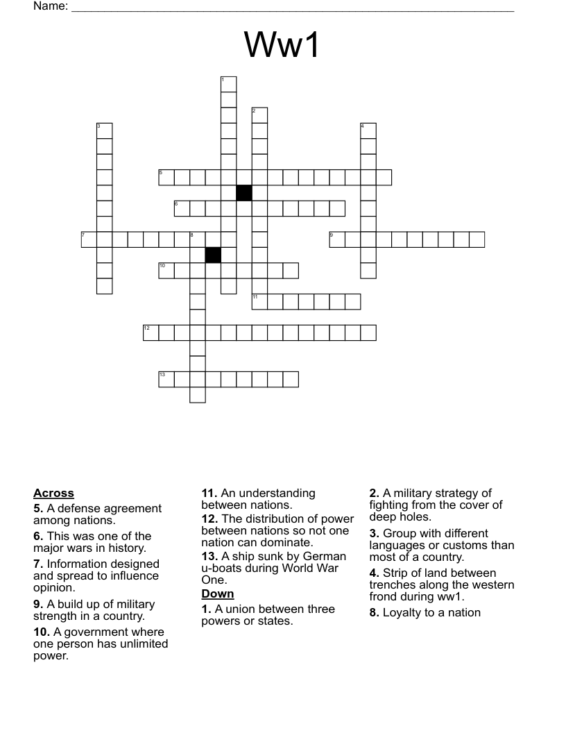 Ww1 Crossword