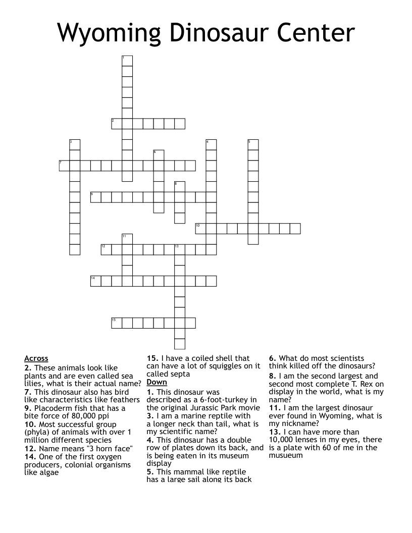 Wyoming Dinosaur Center Crossword