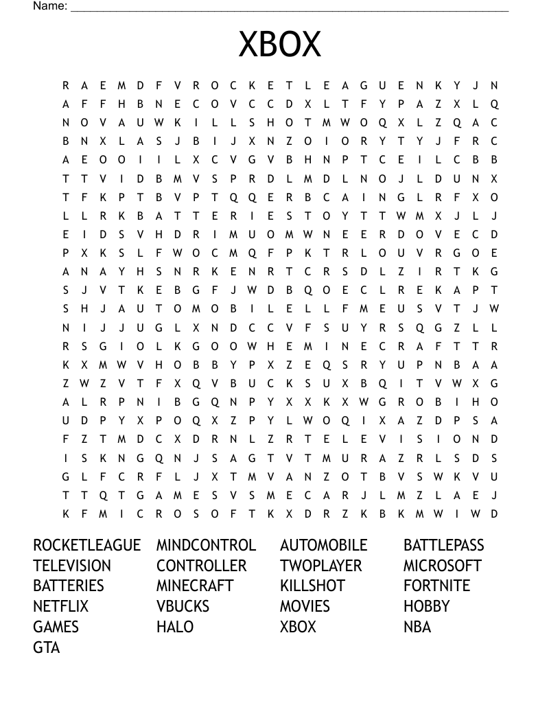 XBOX  Word Search