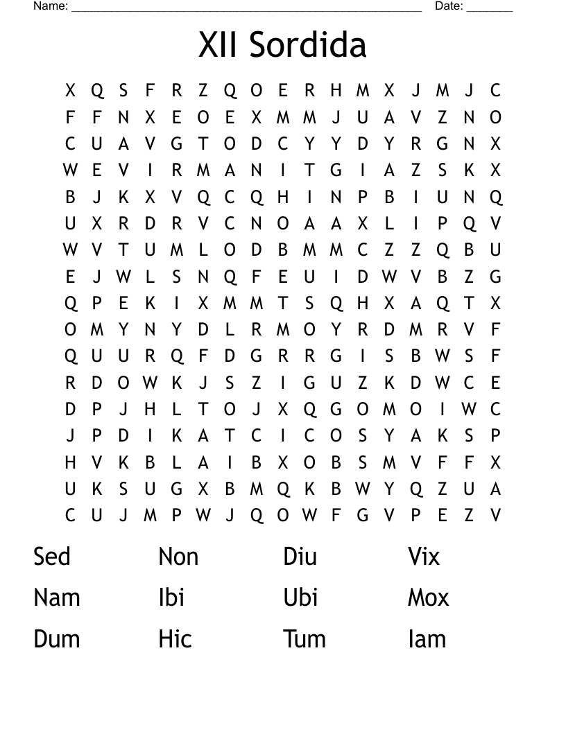 XII Sordida Word Search