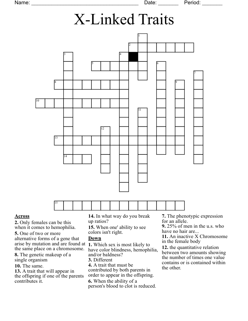 X-Linked Traits Crossword