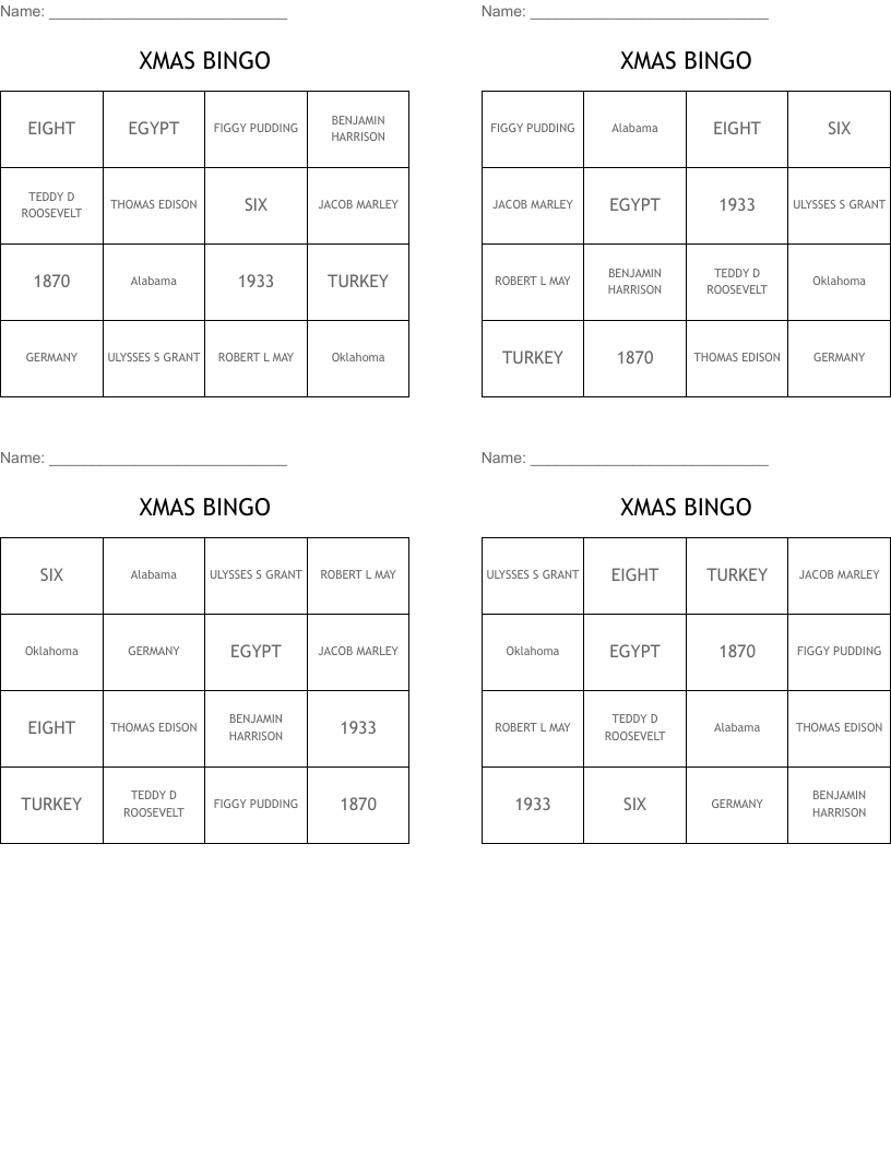 XMAS BINGO