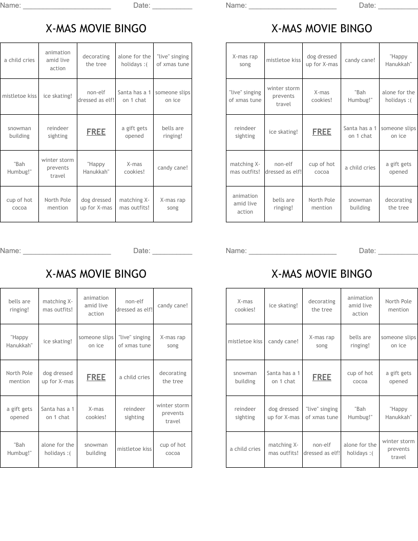 X-MAS MOVIE BINGO