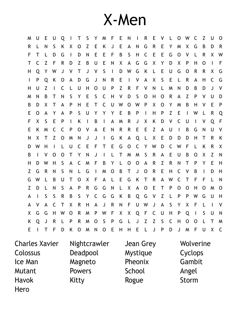 X-Men Word Search