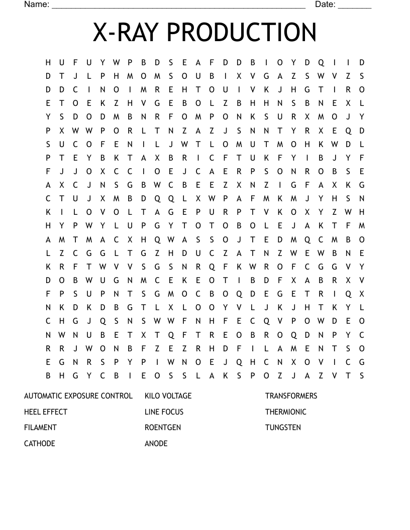 X-RAY PRODUCTION Word Search