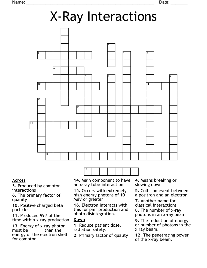 X-Ray Interactions Crossword
