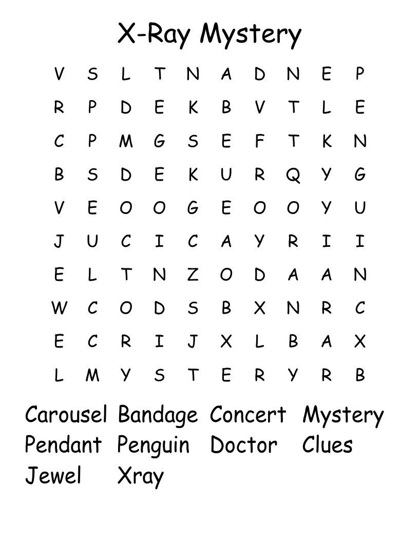 X-Ray Mystery  Word Search