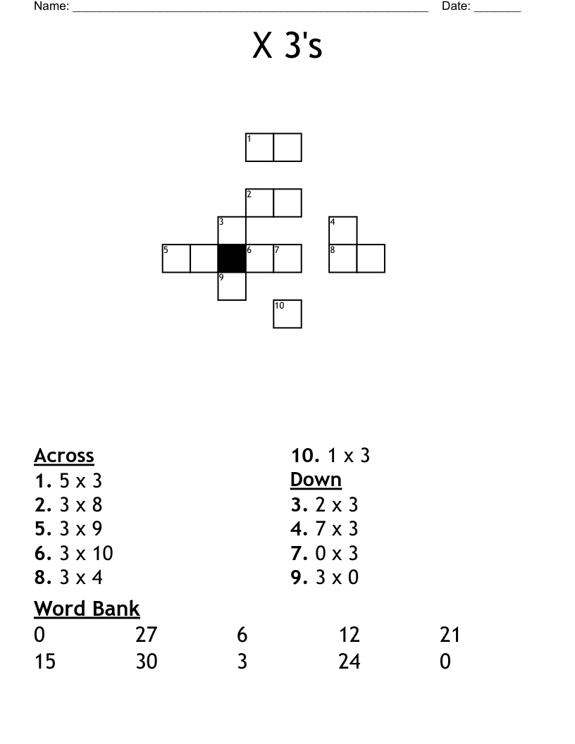 X 3's Crossword