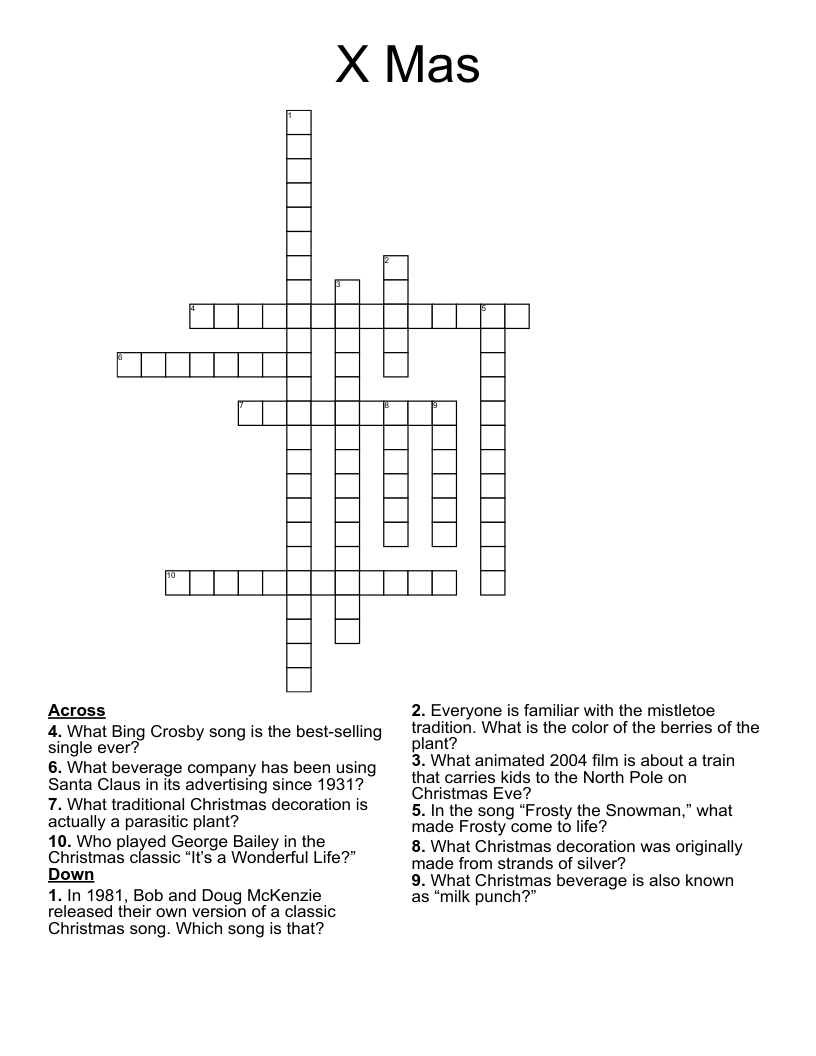 X Mas Crossword