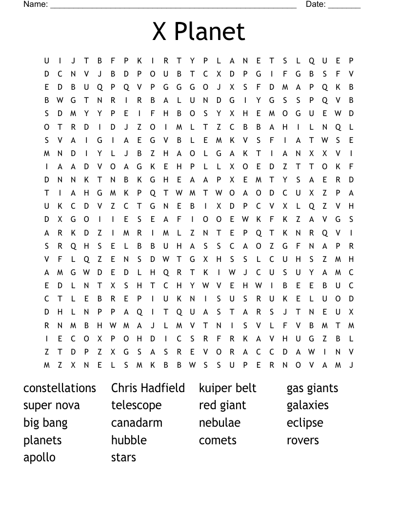 X Planet Word Search
