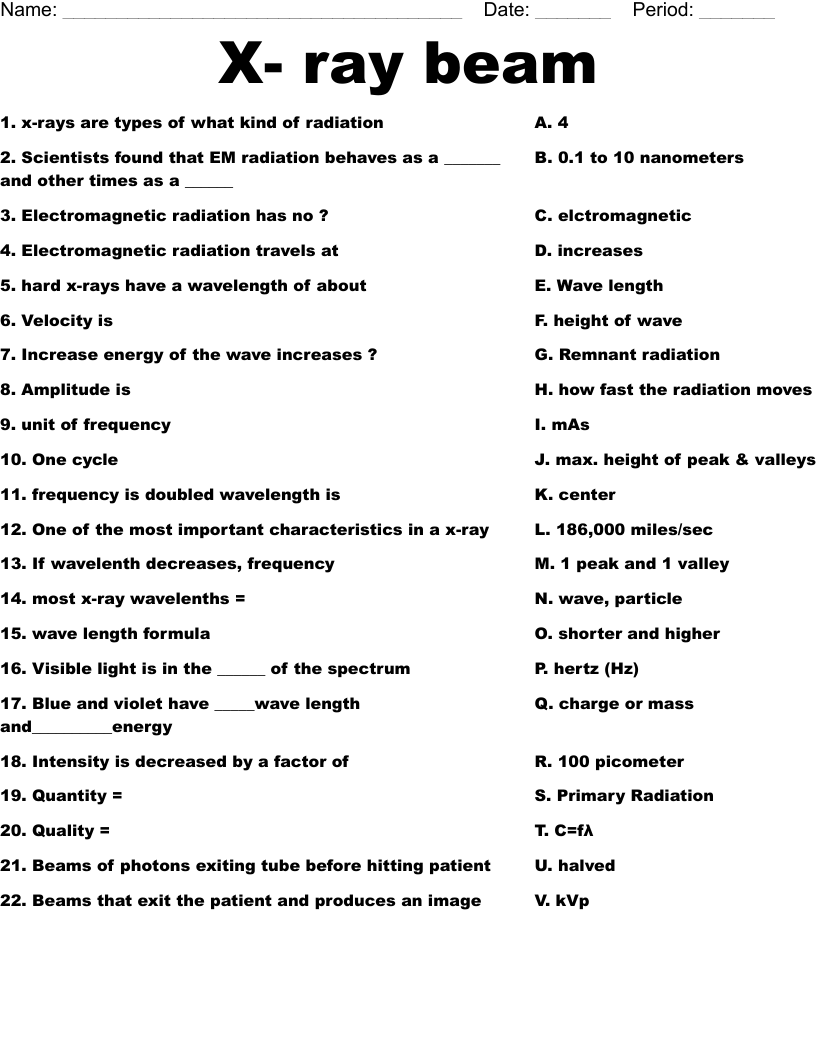 X- ray beam  Worksheet