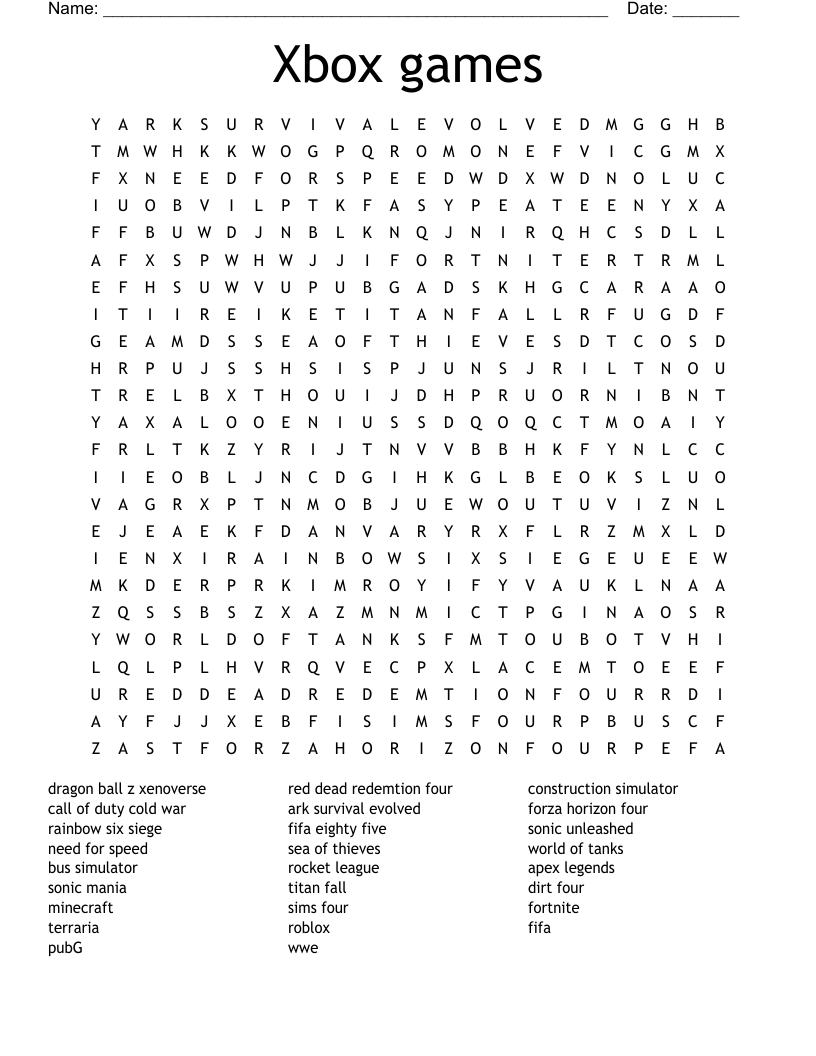 Xbox games  Word Search