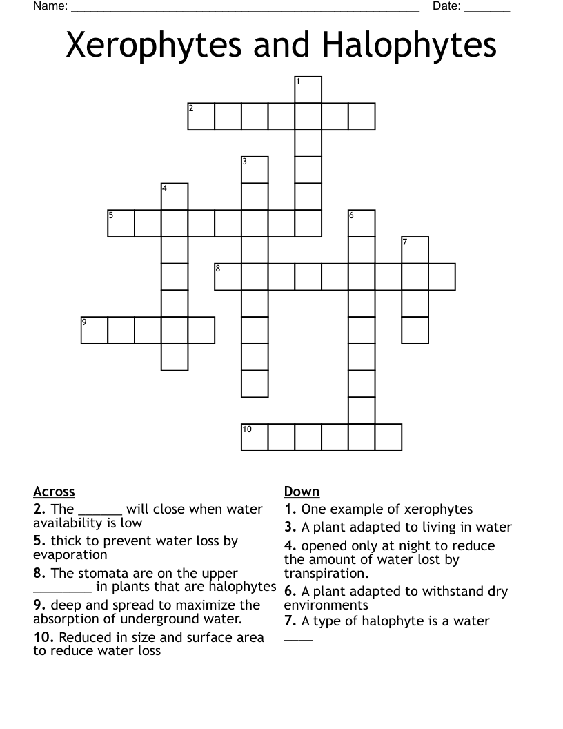Xerophytes and Halophytes Crossword
