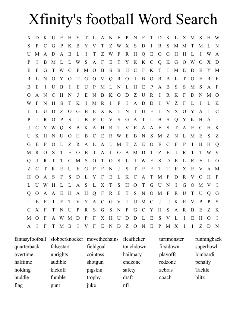 Xfinity's football Word Search