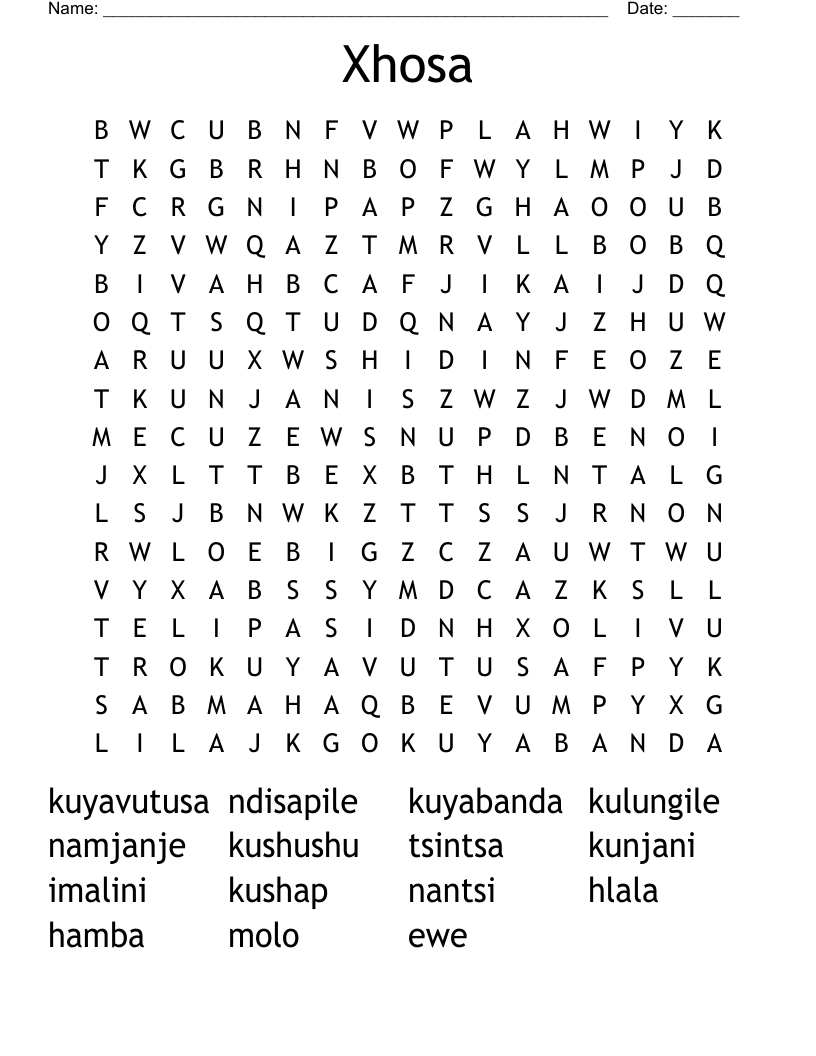 Xhosa Word Search