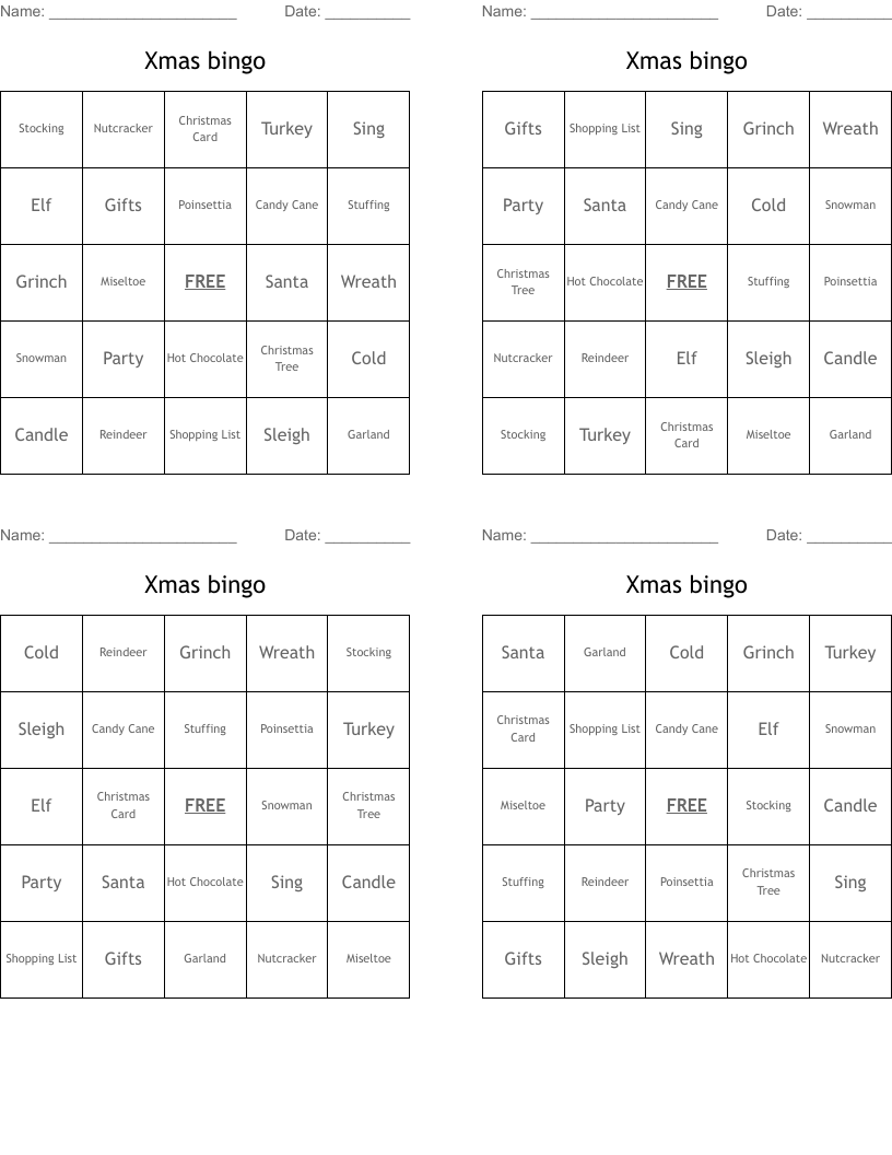 Xmas bingo