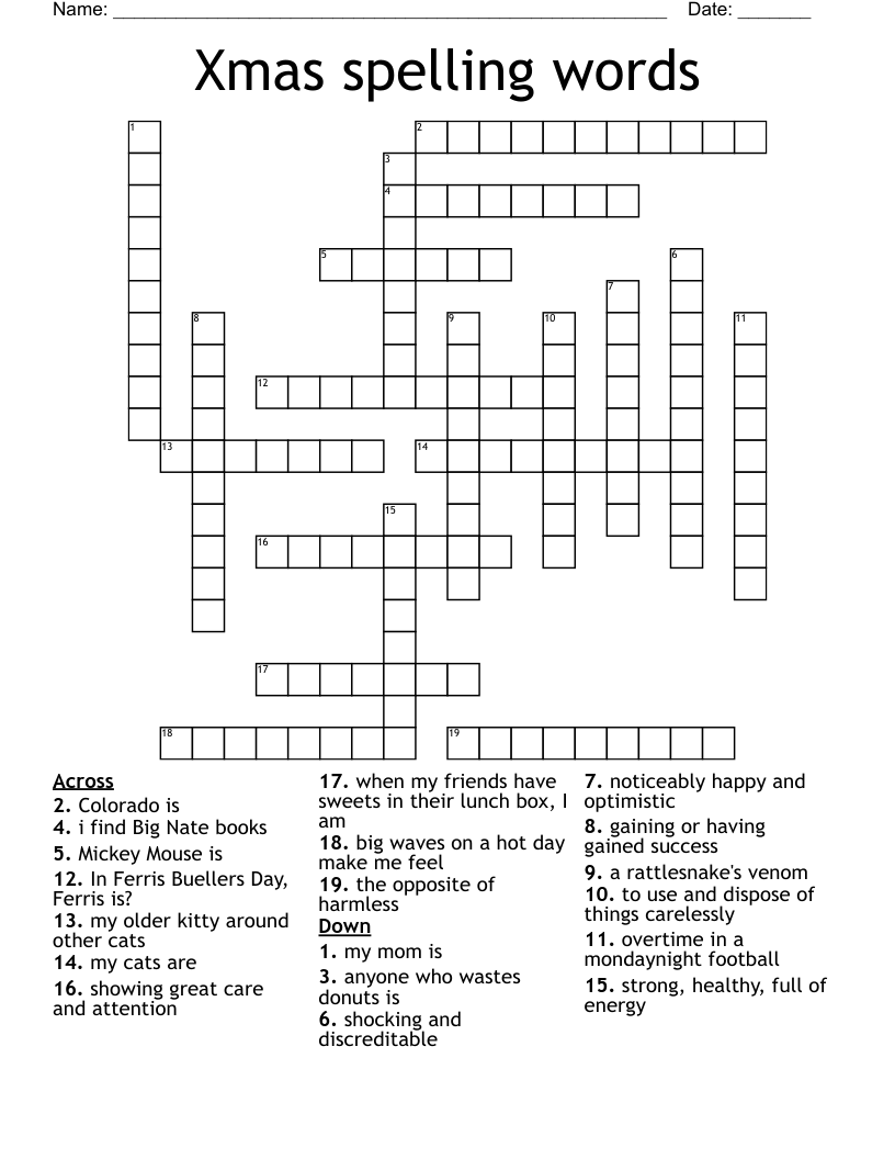 Xmas spelling words  Crossword