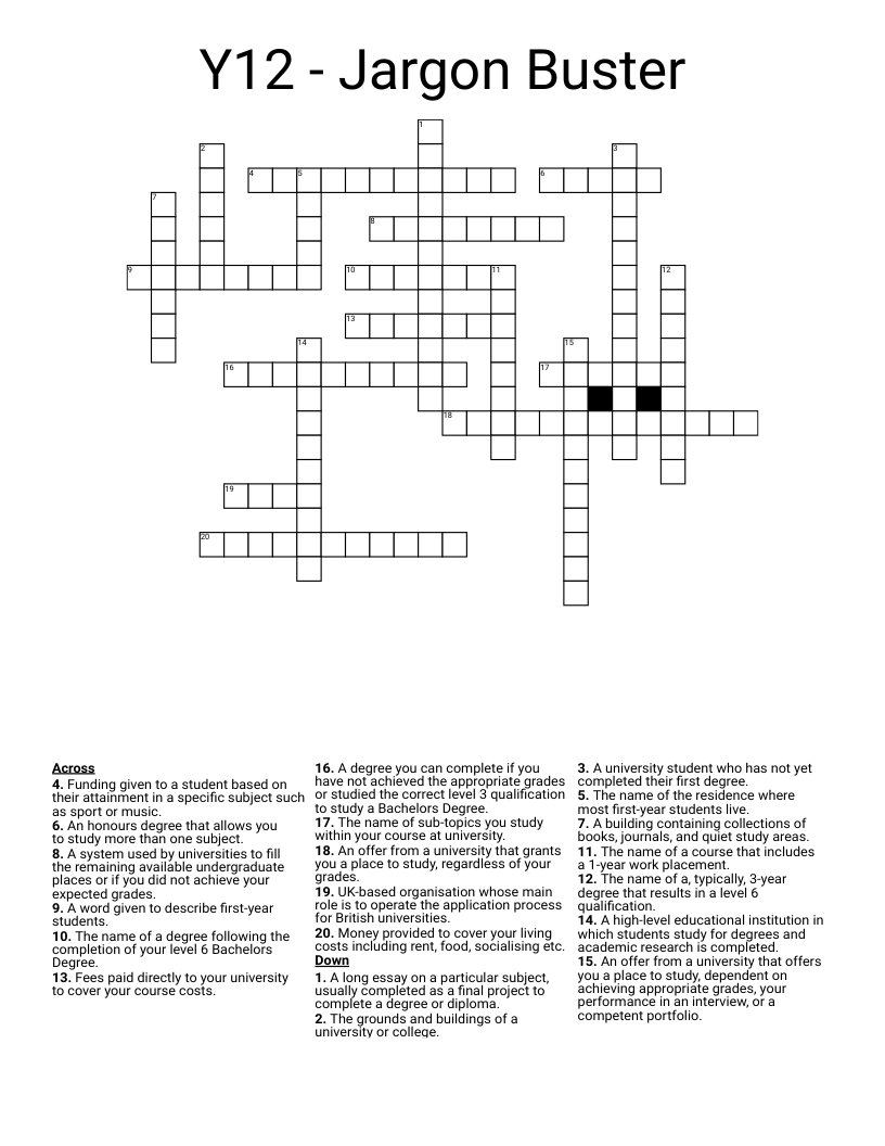 Y12 - Jargon Buster Crossword