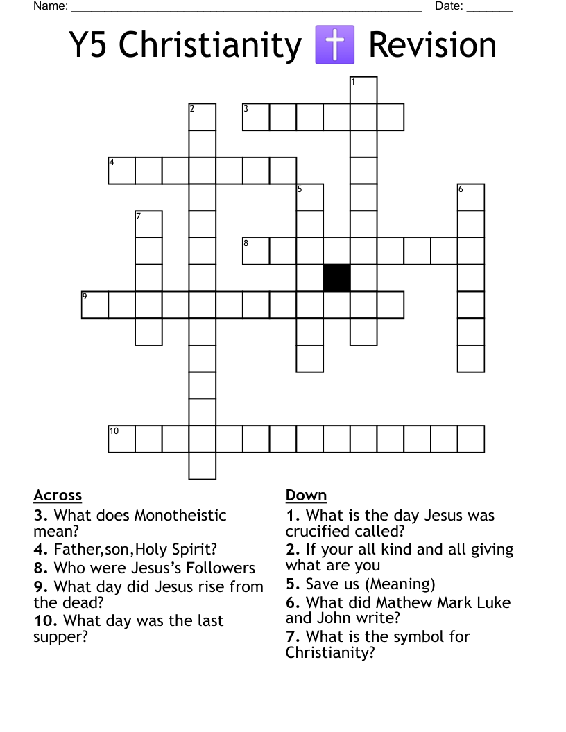 Y5 Christianity ✝️ Revision  Crossword