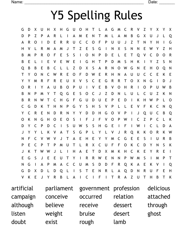 Y5 Spelling Rules Word Search
